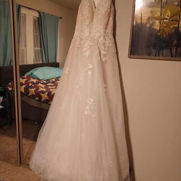 Azazie Joie Diamond White Nude A-Line V-Neck Sequins Tulle Dress NWOT - Picture 4 of 9